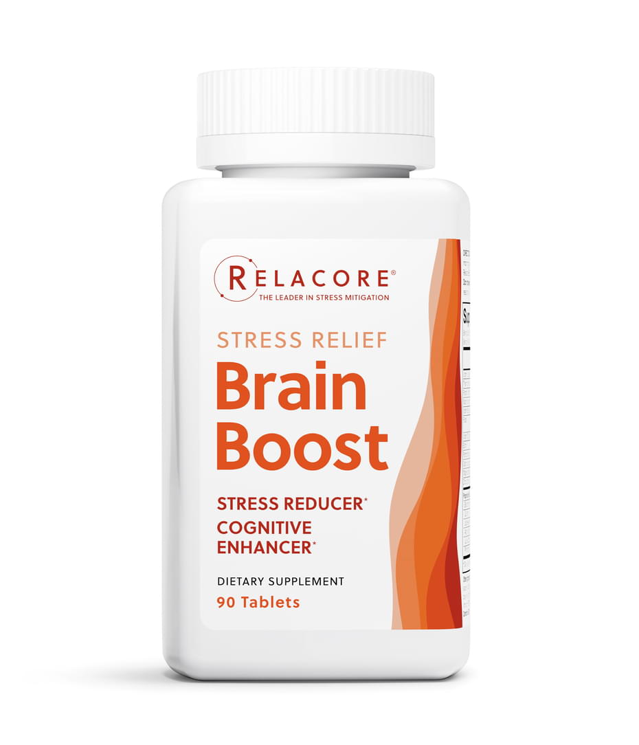 A bottle of Brain Boost on a white background