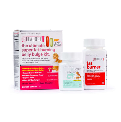 Relacore The Ultimate Super Fat-Burning Belly Bulge Kit Product Image - Box with Relacore Belly Fat and Relacore Fat Burner Bottles